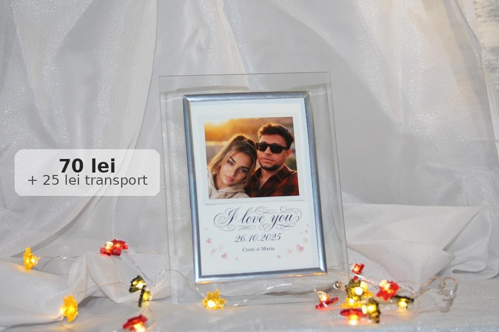 Ramă Foto din Sticlă Personalizată cu Poză și Text - 10x15 cm - M.G Print